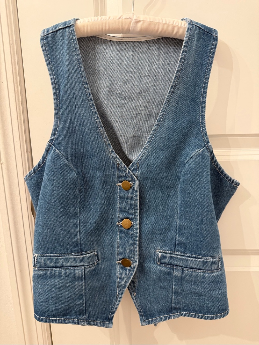 Classic Blue Denim Vest - Women's Button-Front Jean Vests